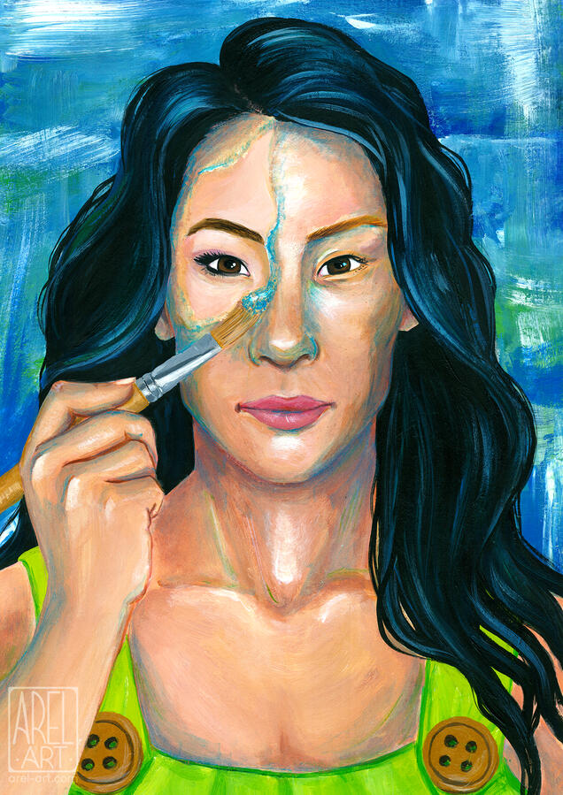 Lucy Liu, acrylic on board, 2022.