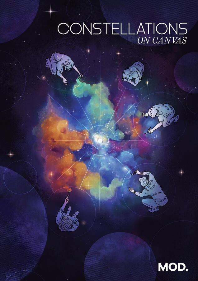 "Constellations on Canvas." Poster commission for MOD. Museum event. Digital painting, 2026.