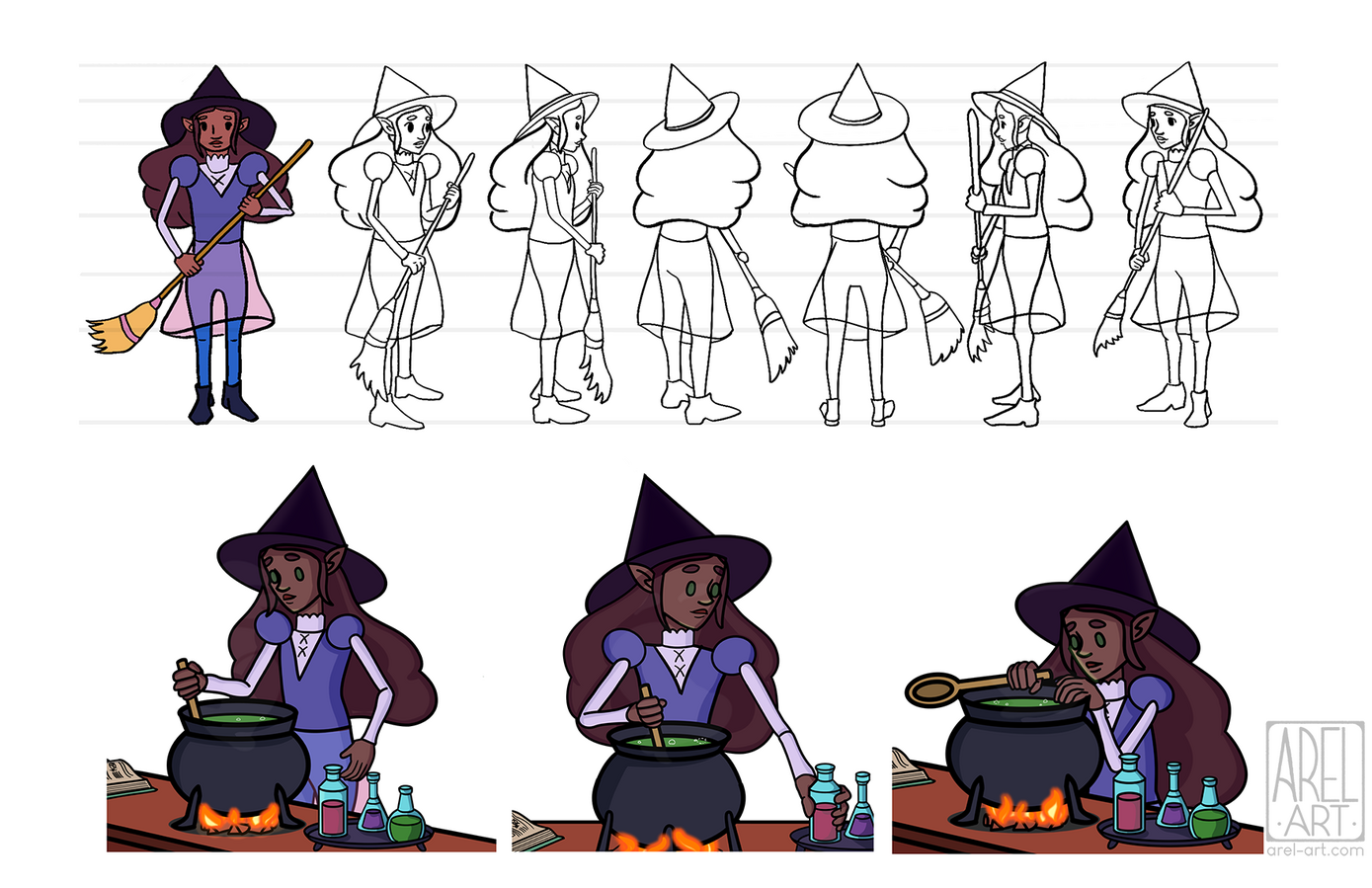 "Young Witch" character sheet for animation, 2023.