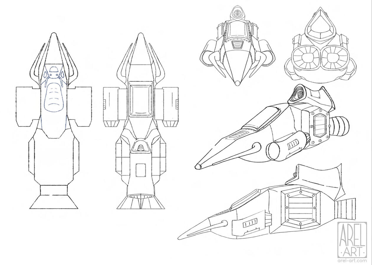 Ship layout designs for comic, 2023.