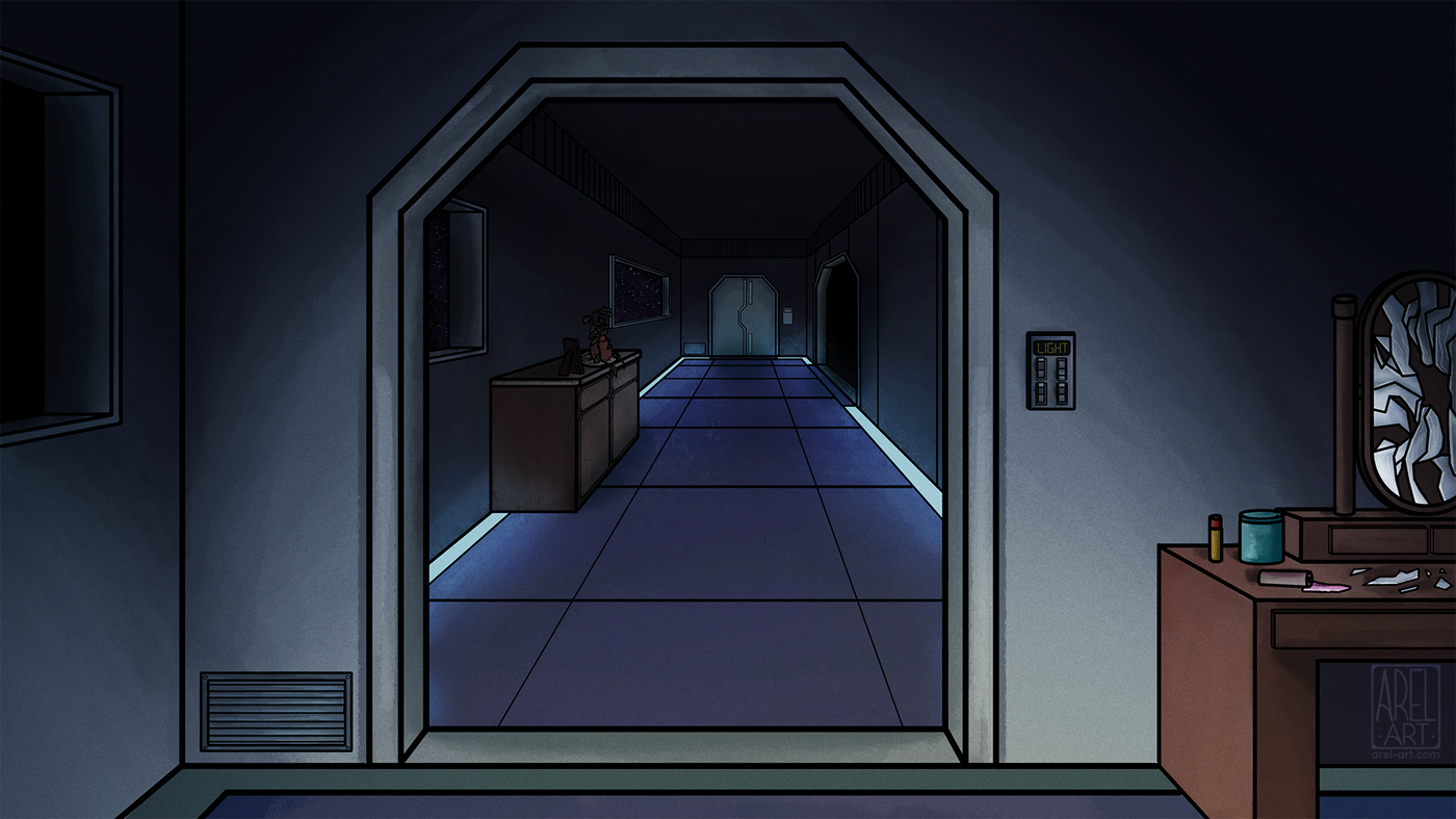 Sci-fi hallway background, 2023